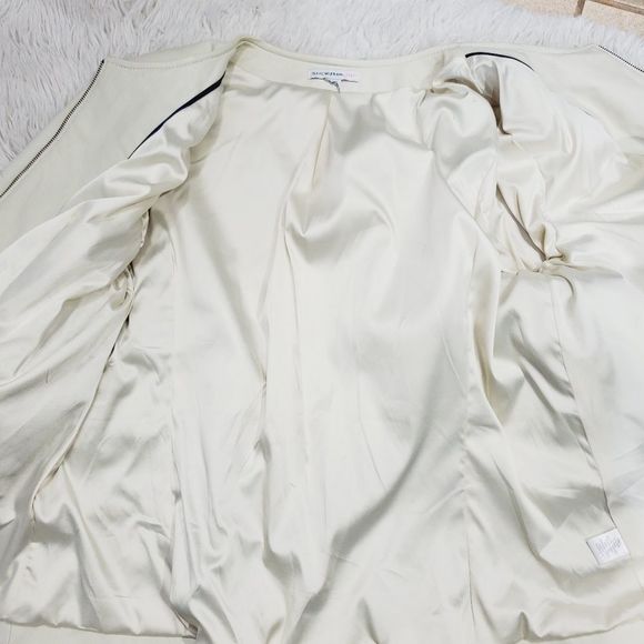 Isaac Mizrahi Live laser cut leather zip up jacket coat  cream yellow  Medium - Picture 13 of 15